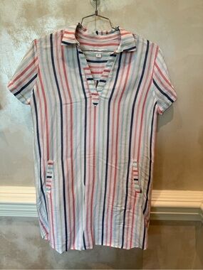 Southern Tide Striped Shirtdress in Coral, Navy & Mint